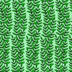 Branch with leaves seamless pattern on a green background.Green leaf.Spring and summer leaves.Printing on textiles.Vector