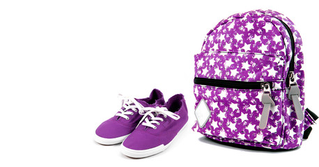 Colored backpack andsneakers,on a white background.