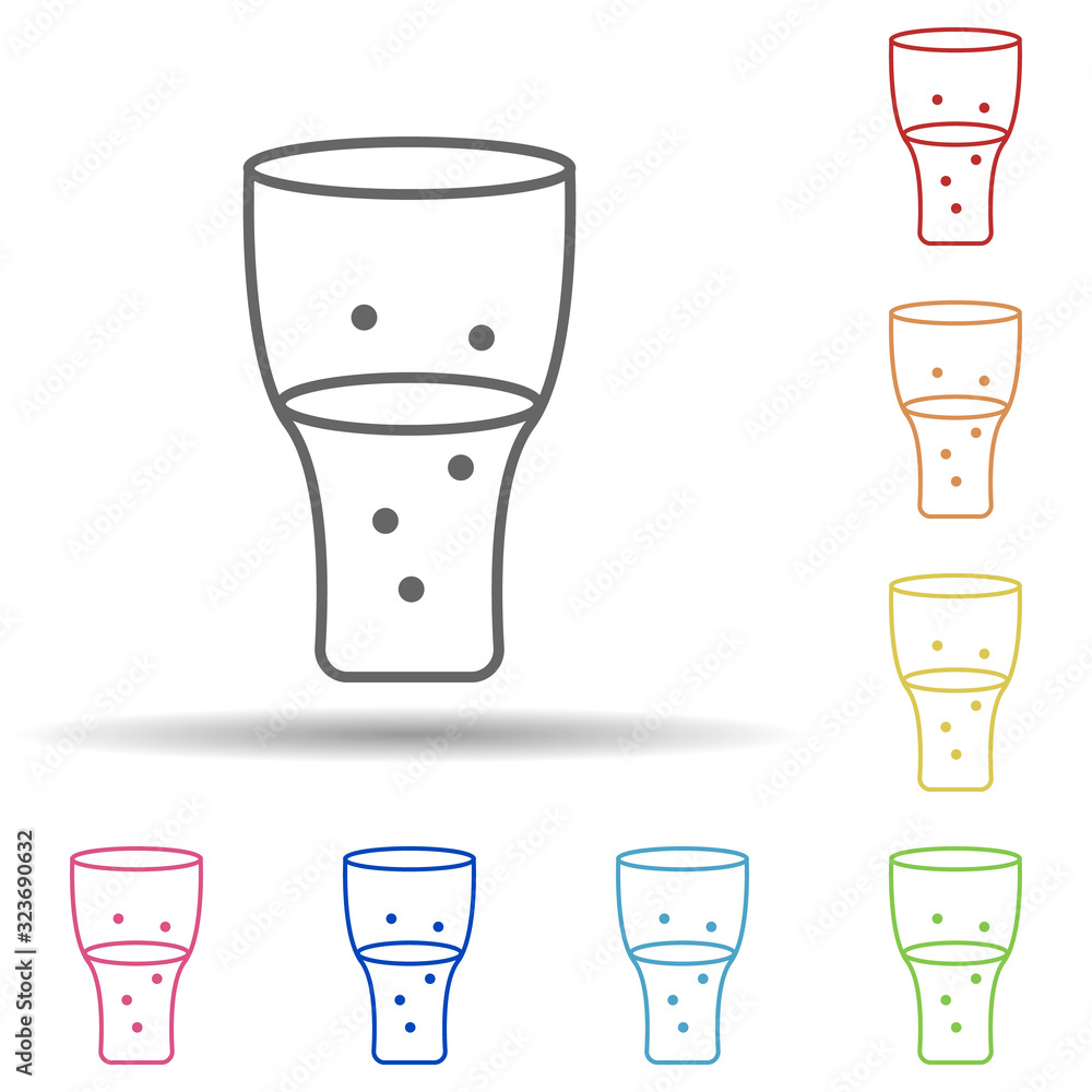 Poster carbonated juice in glass in multi color style icon. simple thin line, outline vector of fast food i