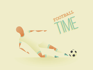 Soccer / Football poster in flat style. A soccer player hits the ball in the tackle. - 323690635