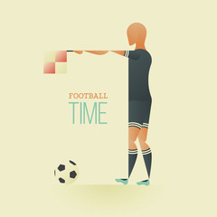 Soccer / Football poster in flat style. A soccer referee shows a offside. - 323690872