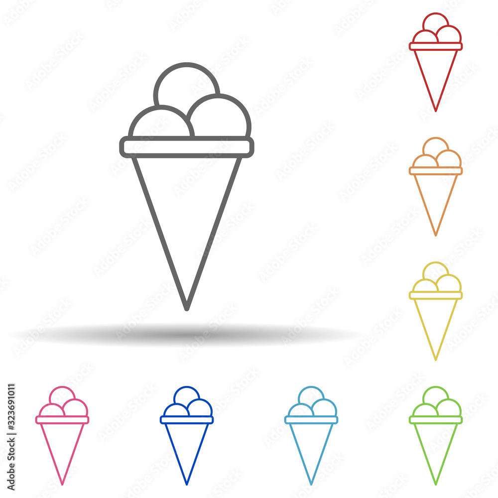 Poster ice-cream in horn in multi color style icon. simple thin line, outline vector of fast food icons for