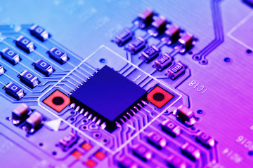 Electronic circuit board close up.