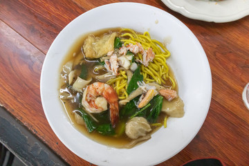 eggs noodles with Seafood in Gravy Sauce, Satun province southern of Thailand