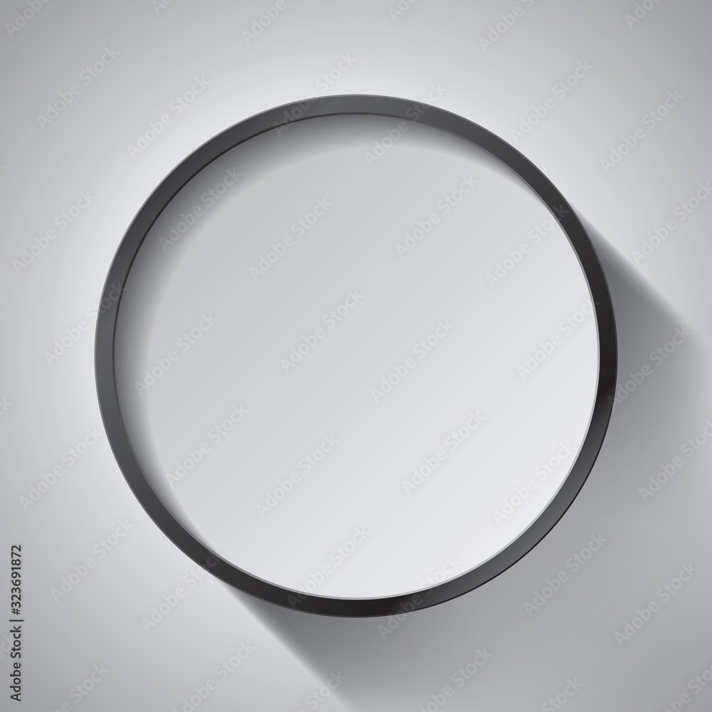 Poster realistic empty round black frame on gray background, border for your creative project, mock-up samp