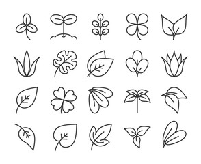 Leaf icons. Plant leaves line icon set. Vector illustration. Editable stroke.