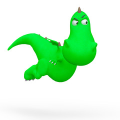 baby dragon cartoon flying with a dubius face in a white background
