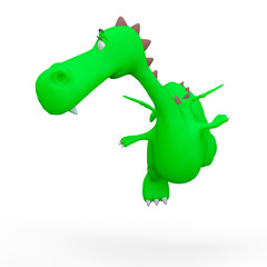 Naklejka premium baby dragon cartoon is flying away in a white background