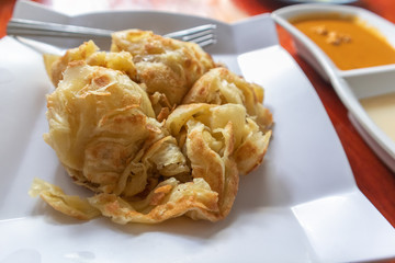 close up of Roti with Curry, in Satun province southern of Thailand