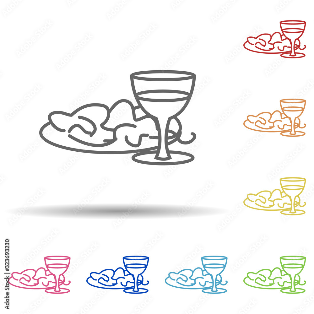 Poster salad with glass of wine in multi color style icon. simple thin line, outline vector of fast food ic