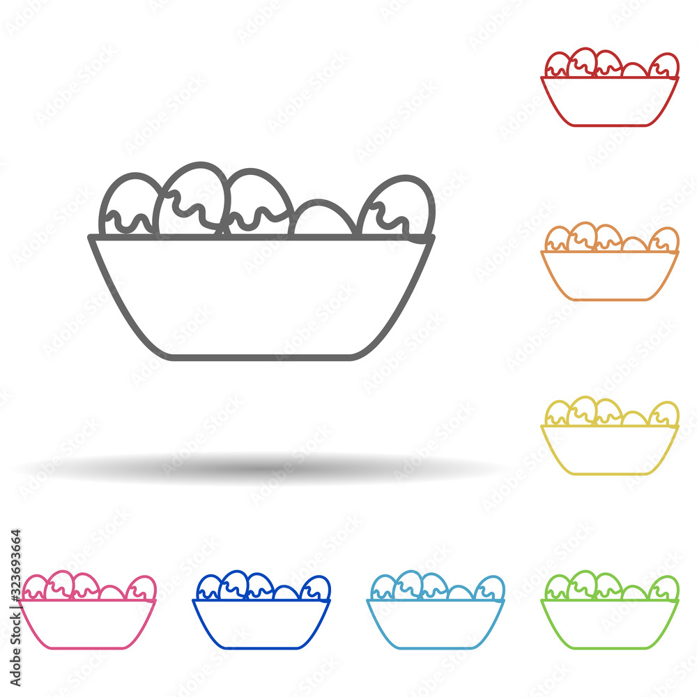 Poster boiled eggs in plate in multi color style icon. simple thin line, outline vector of fast food icons 