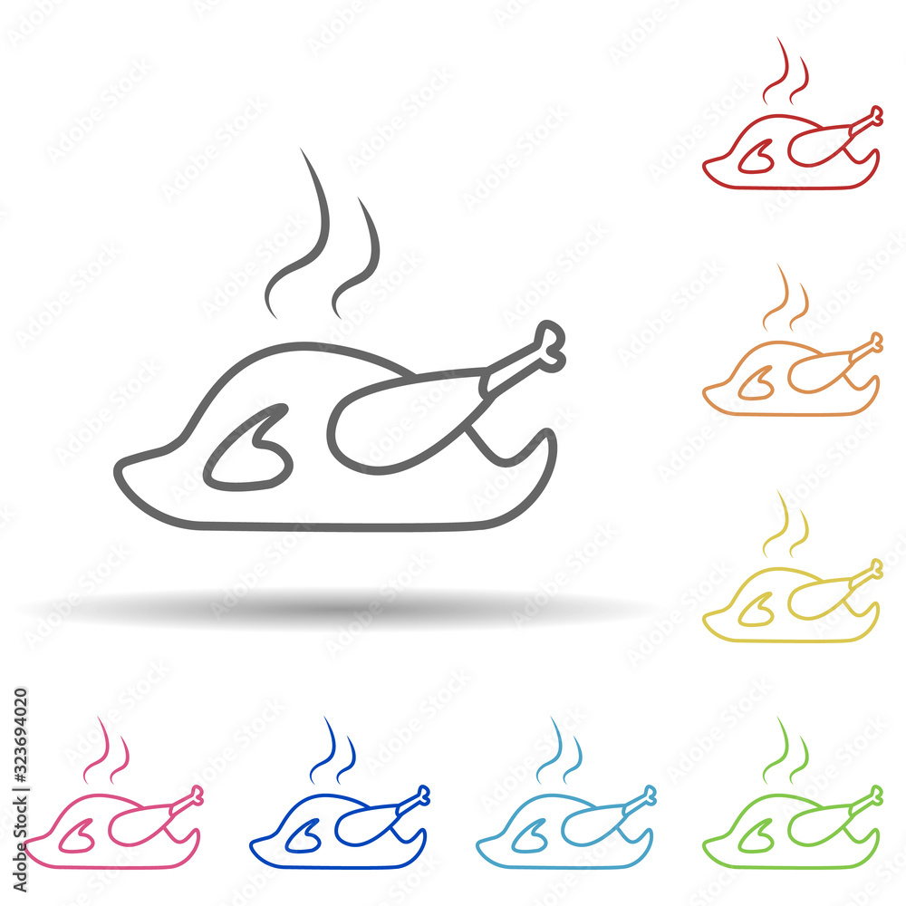 Poster roasted chicken in multi color style icon. simple thin line, outline vector of food icons for ui and