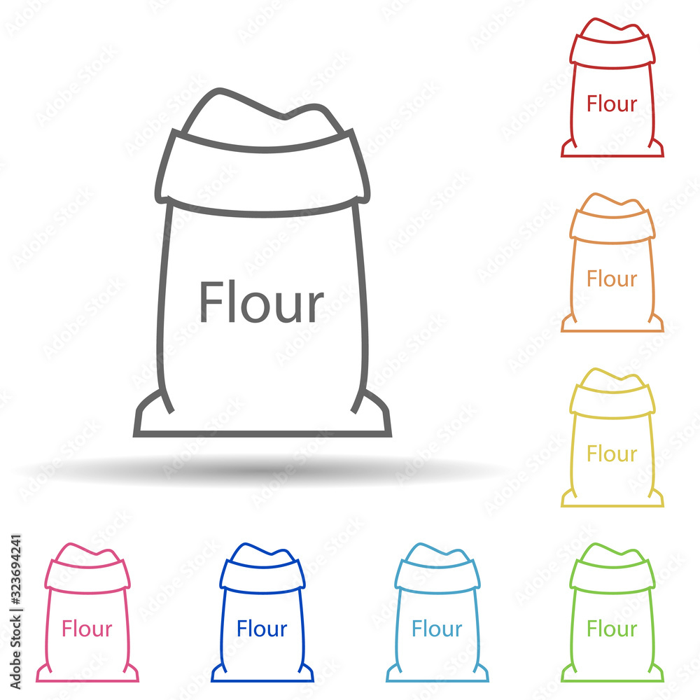Poster flour in a bag in multi color style icon. simple thin line, outline vector of food icons for ui and 