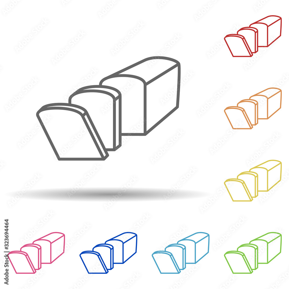 Poster sliced loaves of bread in multi color style icon. simple thin line, outline vector of food icons for