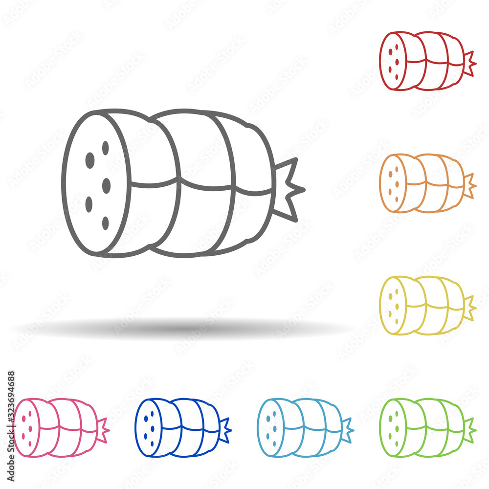 Poster boiled sausage in multi color style icon. simple thin line, outline vector of food icons for ui and 