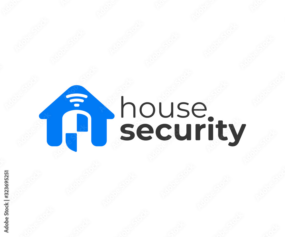 Poster home protection wireless system logo design. house monitoring and security system vector design. rem