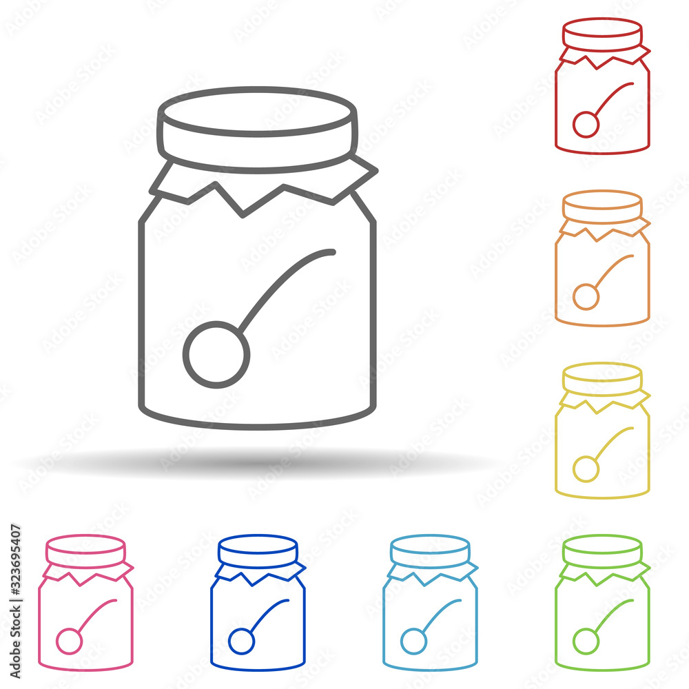 Poster cherry jam in multi color style icon. simple thin line, outline vector of food icons for ui and ux, 