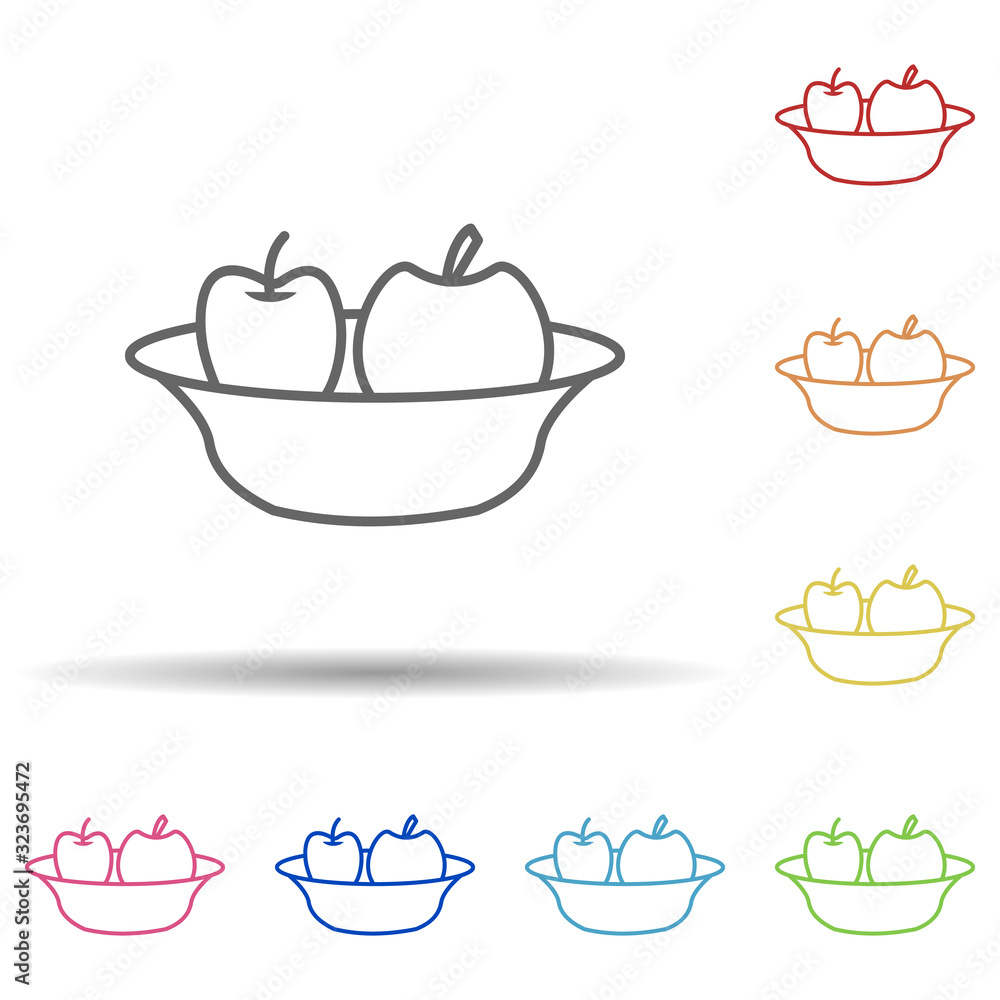 Poster an apple in a plate in multi color style icon. simple thin line, outline vector of food icons for ui