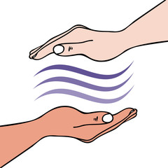 Hands-on healing showing hand sending univeral energy waves for emotional or physical healing - for Reiki, Alternative medicine