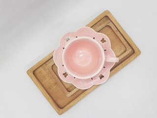 Colorful Cute Beautiful Luxury Pink Tea and Coffee Porcelain Cup Set Design for Kitchen Utensils in White Isolated Background