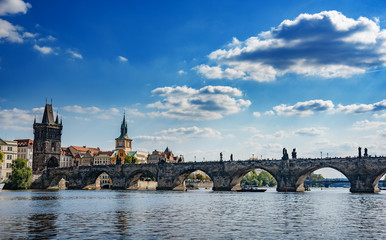 Fototapeta na wymiar Prague, Charles Bridge. View from the Vltava River.