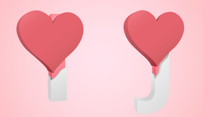 Letters I and J color pink inside the white broken Letters with a big red heart.