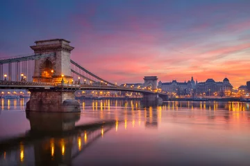  Budapest, Hungary. Cityscape image of Budapest skyline with the Chain Bridge building during beautiful winter sunrise. © rudi1976