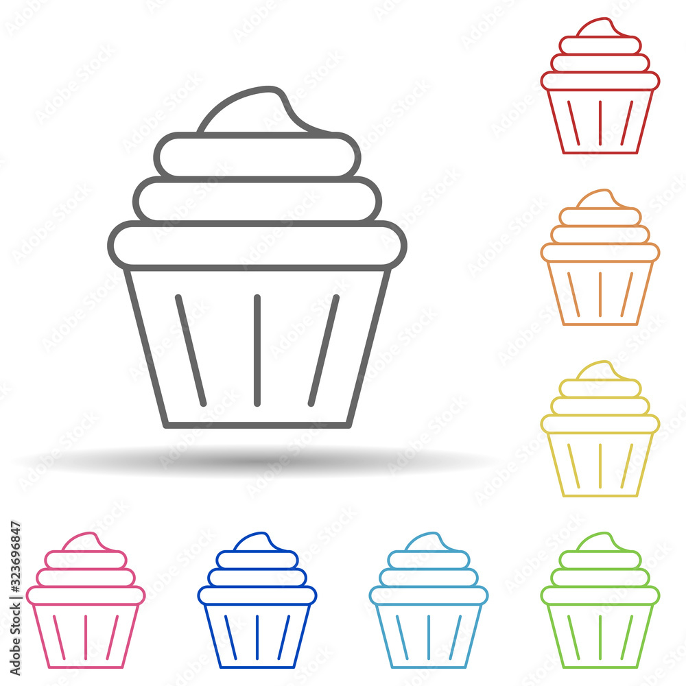 Poster cup cake in multi color style icon. simple thin line, outline vector of food icons for ui and ux, we