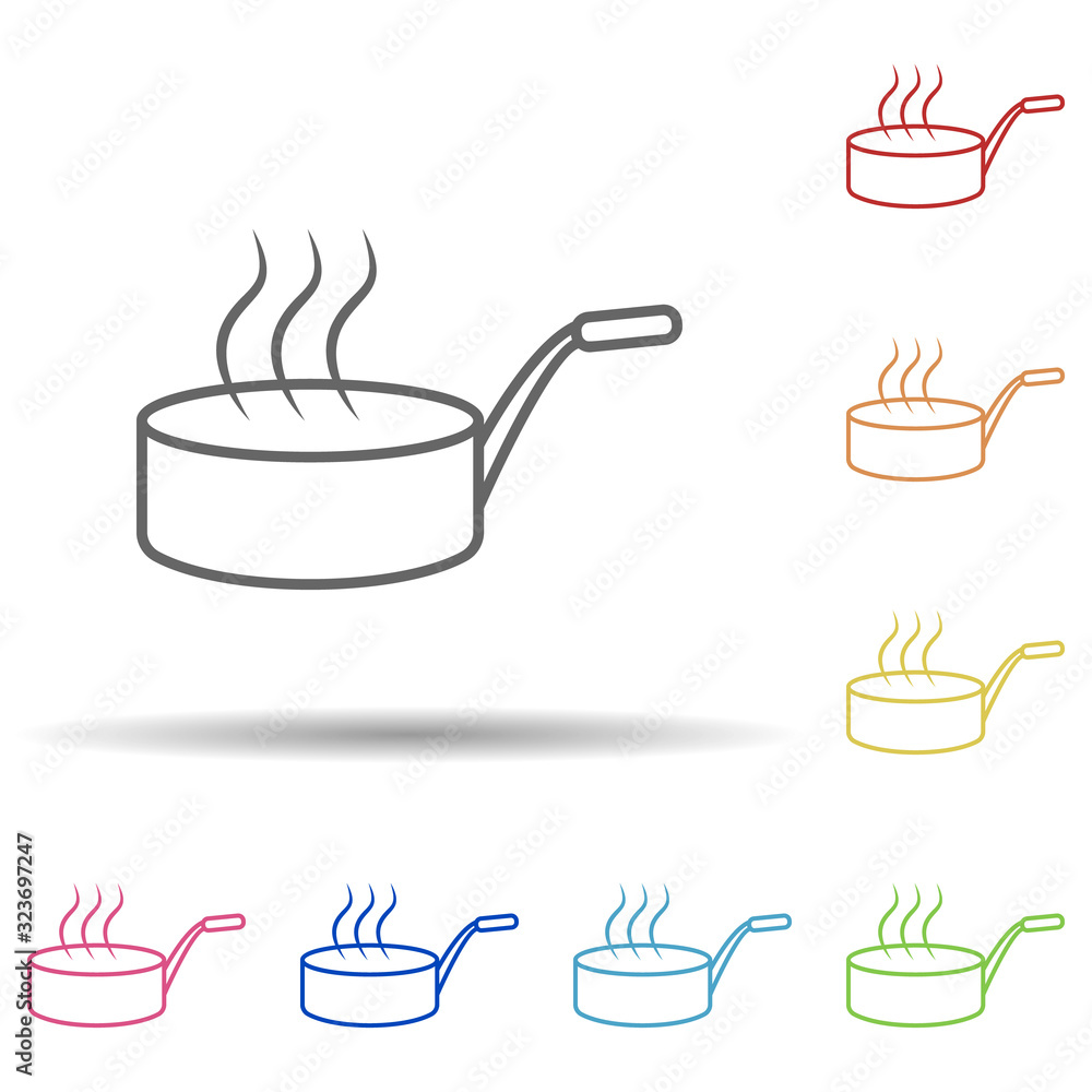 Poster hot frying pan in multi color style icon. simple thin line, outline vector of food icons for ui and 
