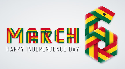 March 6, Ghana Independence Day congratulatory design with Ghana flag elements. Vector illustration.
