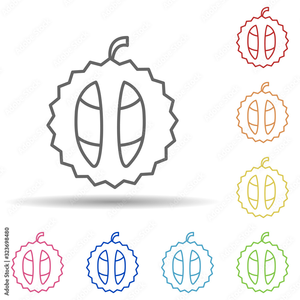 Aufkleber durian in multi color style icon. simple thin line, outline vector of fruit icons for ui and ux, web