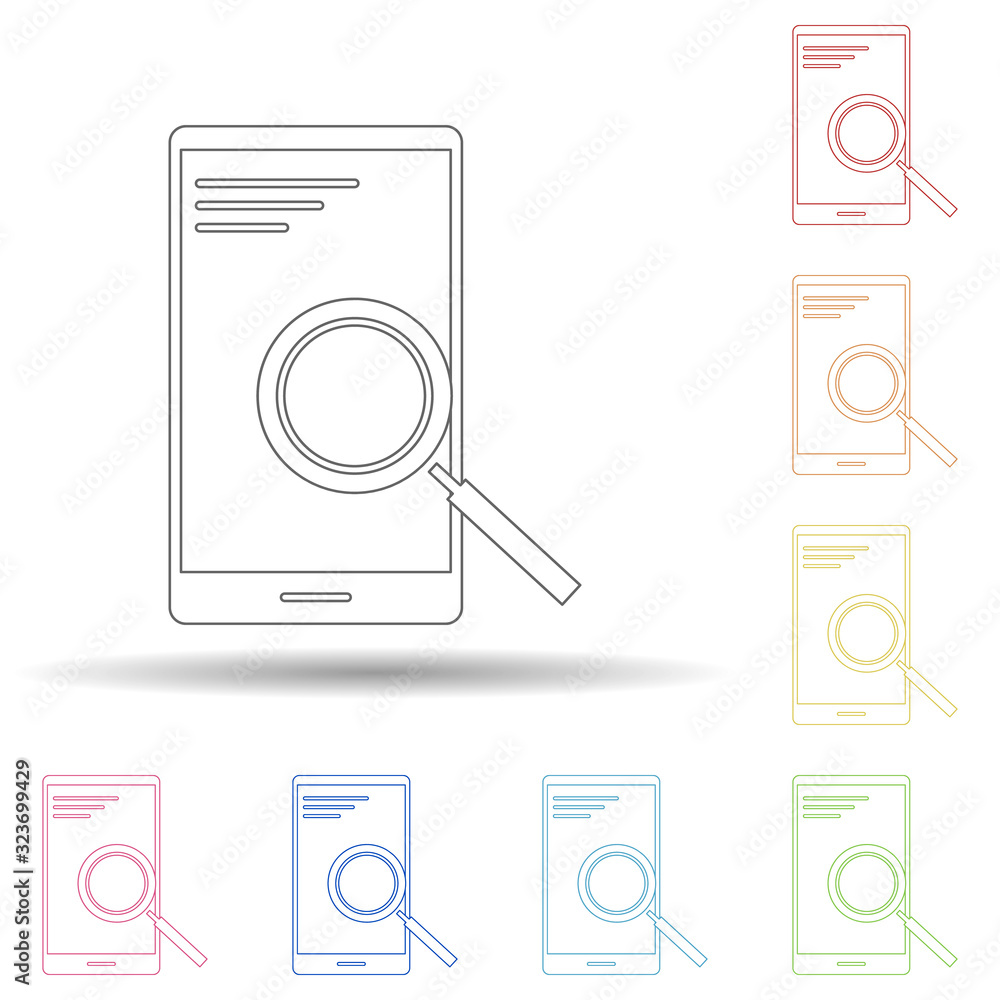 Poster colored mobile search in multi color style icon. simple thin line, outline vector of business and di