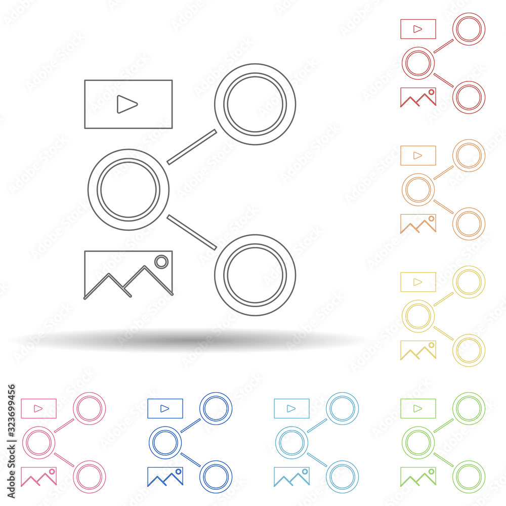 Poster colored social sharing in multi color style icon. simple thin line, outline vector of business and d
