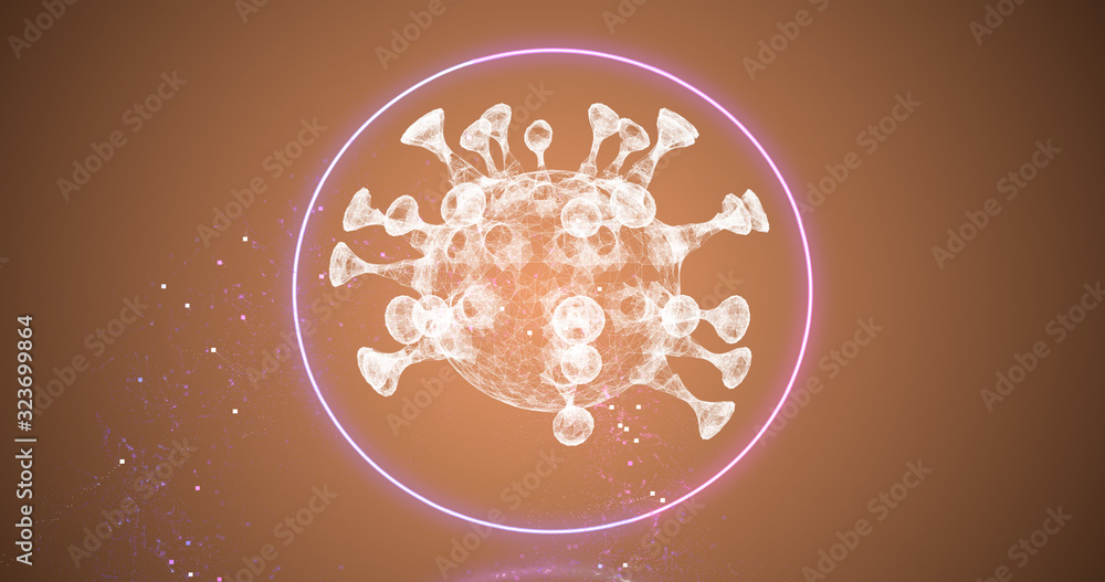 Poster an abstract virus inside a glimming circle in a cellular environment.