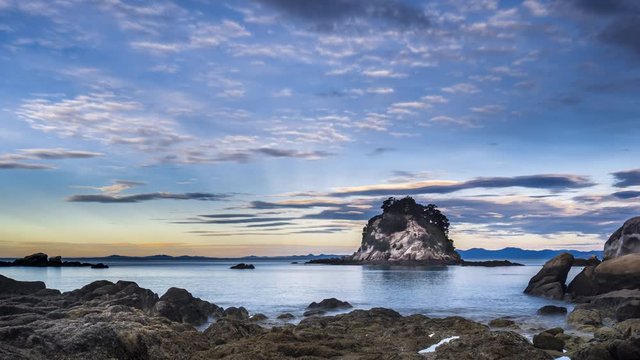 Timelapse of sunset at Torlesse Rock beach, Abel Tasman National Park