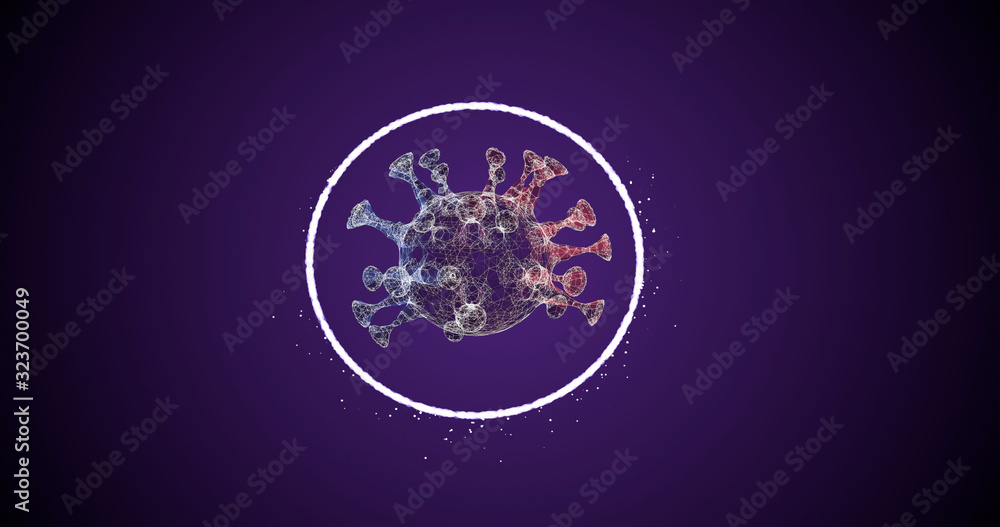Poster pathogen outbreak of virus. multicolored dangerous cell inside a circle of glowing dust.
