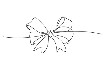 Gift ribbon bow in continuous line art drawing style. Minimalist black linear sketch isolated on white background. Vector illustration © GarkushaArt