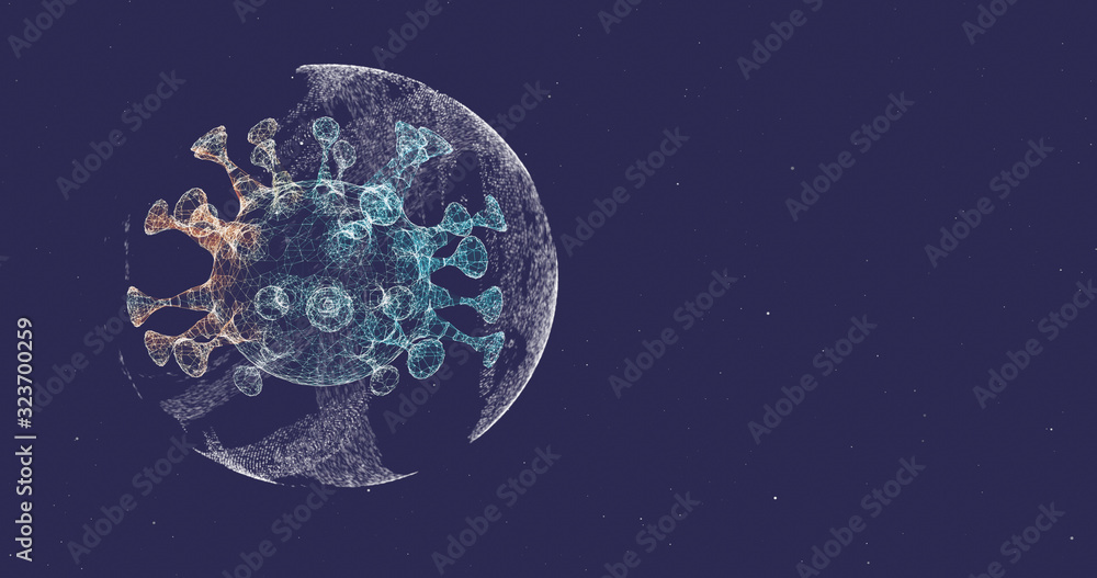 Aufkleber colorized scanning micrograph of some virus 3d render inside a glitch sphere over dark blue backgrou