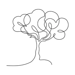 Fotobehang Een lijn Abstracte boom in doorlopende lijntekeningen tekenstijl. Minimalistische zwarte lineaire schets geïsoleerd op een witte achtergrond. vector illustratie