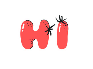 Cartoon vector illustration tomatos  ABC. Hand drawn font with vegan food and word LOL. Actual Creative art vegetarian alphabet 