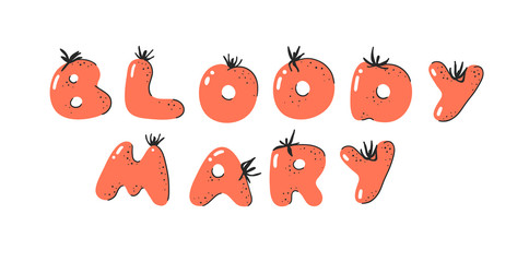 Cartoon vector illustration tomatos  ABC. Hand drawn font with vegan food. Actual Creative art vegetarian alphabet 