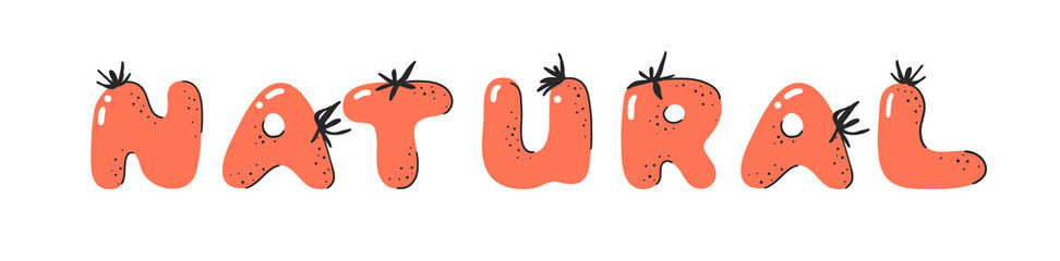 Cartoon vector illustration tomatos  ABC. Hand drawn font with vegan food. Actual Creative art vegetarian alphabet 