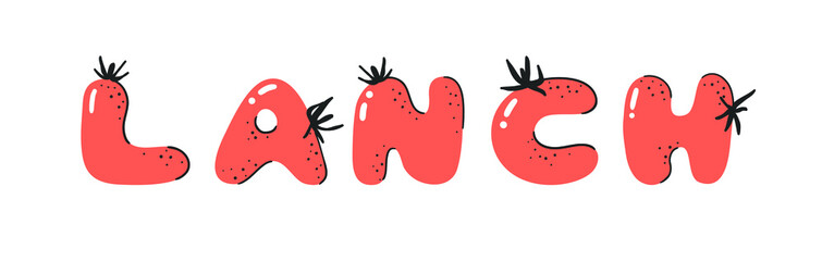 Cartoon vector illustration tomatos  ABC. Hand drawn font with vegan food and word LOL. Actual Creative art vegetarian alphabet 