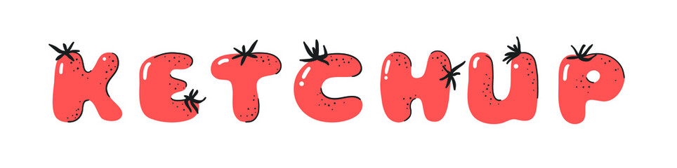 Cartoon vector illustration tomatos  ABC. Hand drawn font with vegan food and word LOL. Actual Creative art vegetarian alphabet 