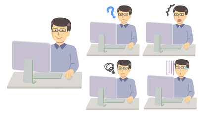 パソコンを使う男性セット