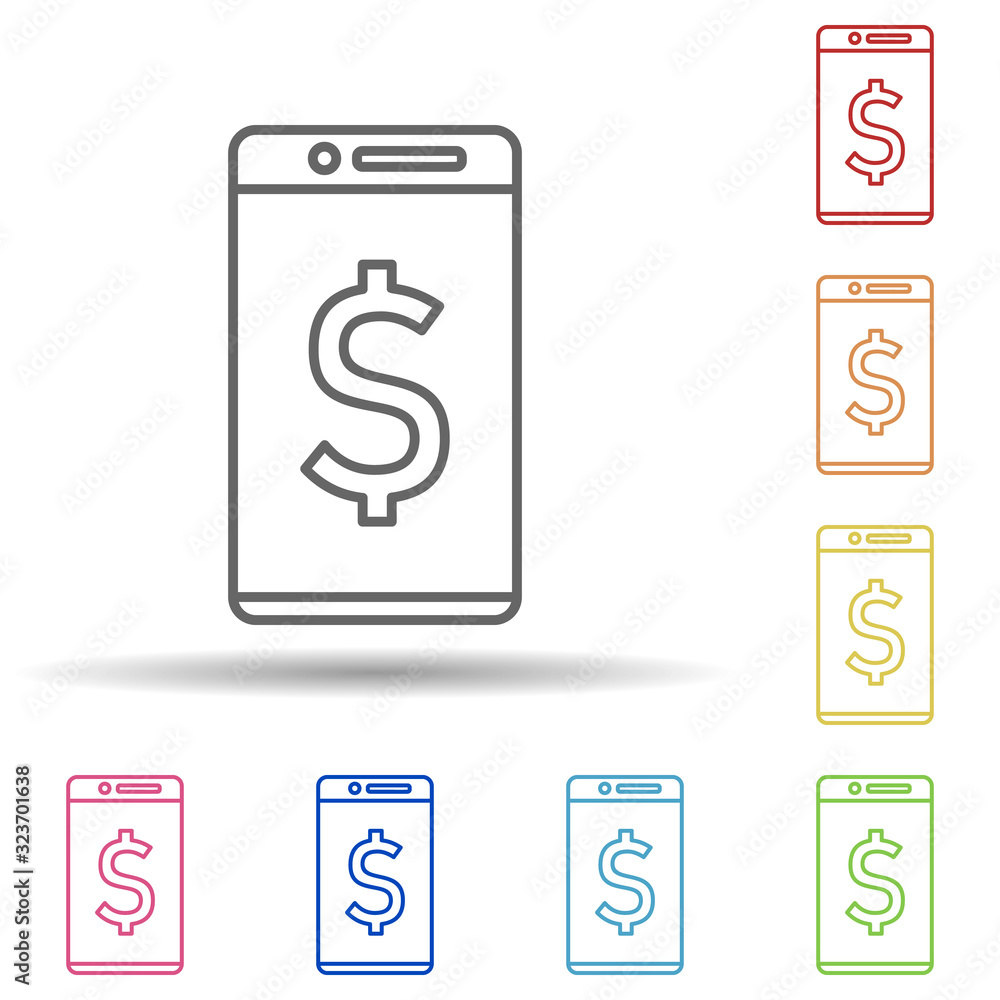 Poster dollar in a smart phone in multi color style icon. simple thin line, outline vector of mobile bankin