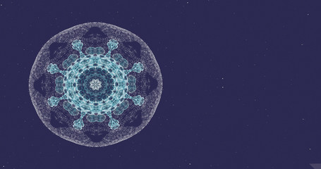 Human immune system virus in a circle across a starry background.