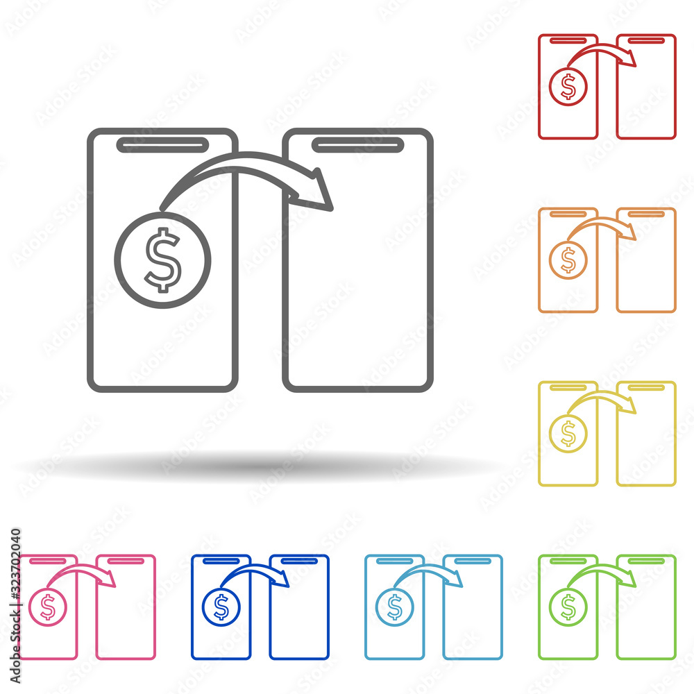 Poster money transfer mobile banking in multi color style icon. simple thin line, outline vector of mobile 