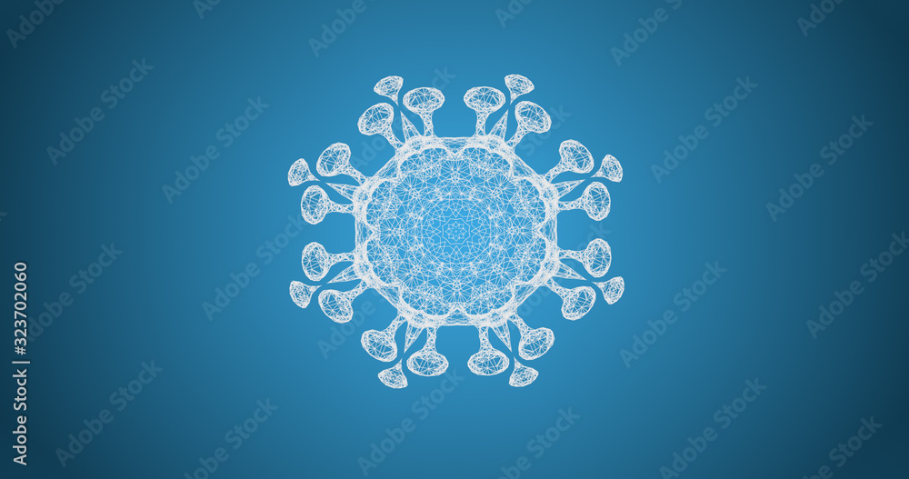 Poster abstract blue background with particles in mosaic patterns as snowflake.