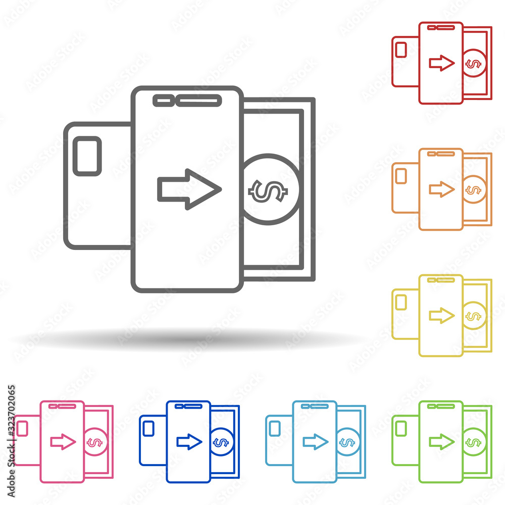 Poster cash mobile banking in multi color style icon. simple thin line, outline vector of mobile banking ic